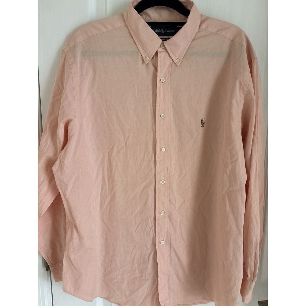 Ralph Lauren Polo Classic Fit Pink Button Down Shirt Old Money Preppy 17 1/2 34